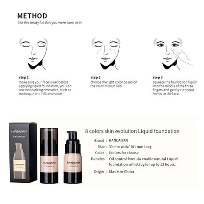 HANDAIYAN Full Cover Foundation Waterproof Moisturizer fond de teint couvrant Face Liquid Foundation Base Makeup for Dark Skin