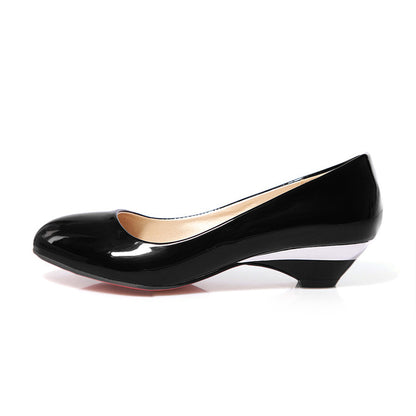 OL Simple And Versatile Patent Leather Low Heel Slope Heel Shoes