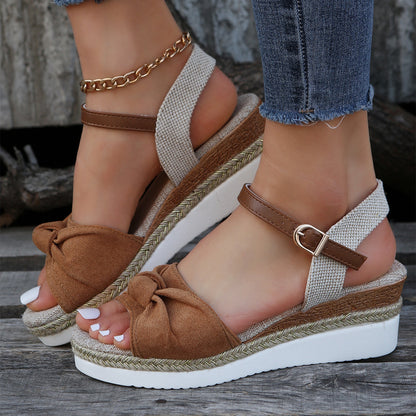 Summer Chic: Bow-Embellished Wedge Sandals for Women