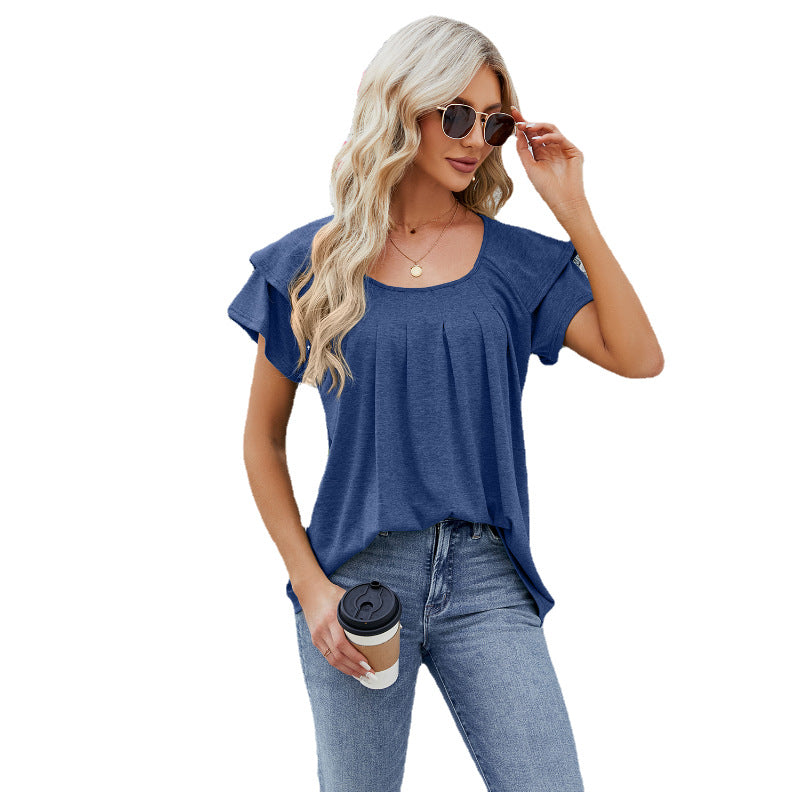 Round Neck Short Sleeves T-shirt Top For Women