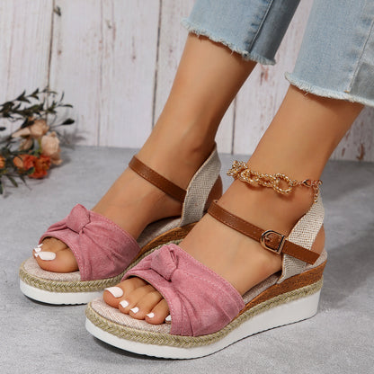 Summer Chic: Bow-Embellished Wedge Sandals for Women